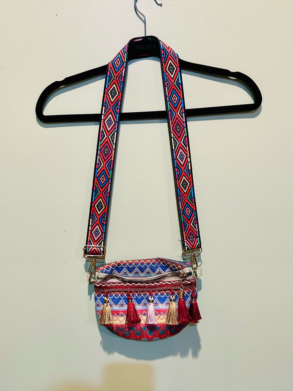 Boho Tassel Crossbody Bag in Red and Blue